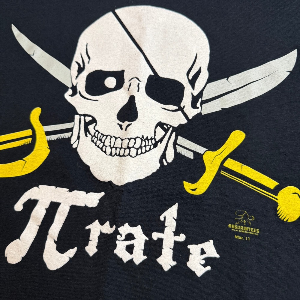 Pirate Pi Rate T Shirt Small Skull Sword Funny Math Nerd Graphic Tee Black White - Picture 3 of 9